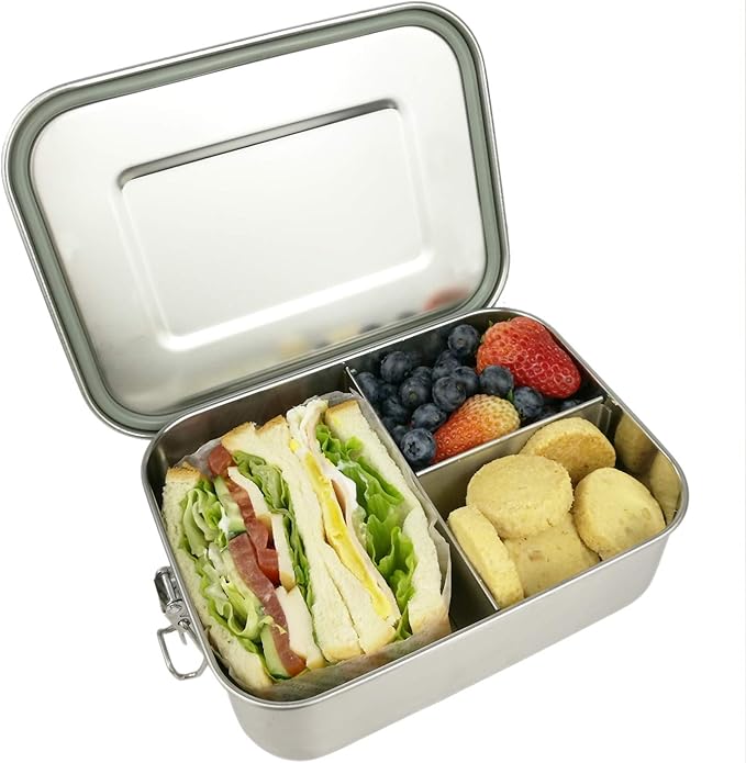 UPTRUST Leak Proof Stainless Steel Bento Container for Lunch, 40oz Bento Lunch Box for Kids or Adults, 3 Compartment Packing Box for Meal Fruit Snack (40OZ/1200ML)