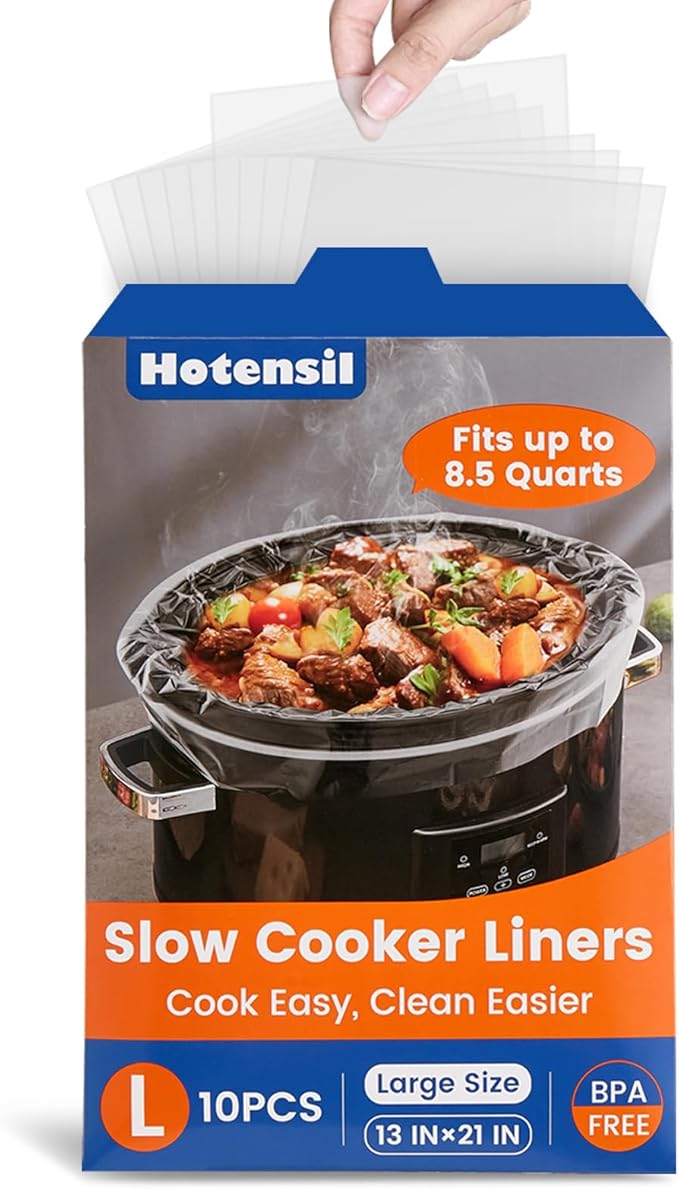 Slow Cooker Liners, Hotensil 13"x 21" 10 Count Cooking Bags Large Size Disposable Pot Liner, Fit 3QT to 8.5QT for Slow Cooker Cooking Trays, Multi-Purpose Durable Liners Plastic Bags, BPA Free