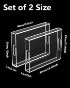 Acrylic Serving Tray Set of 2-16x12 & 15.4x11.9 Inch Clear Luxury Trays for Kitchen, Dining, Bathroom Organizer - Non-Slip, Scratch-Resistant, Spill-Proof Design - Ideal Gift for Housewarming, Parties