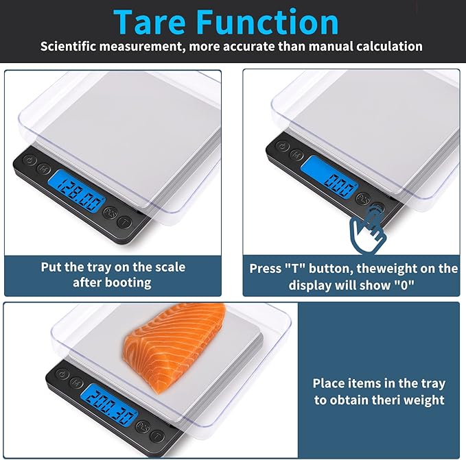 Small Digital Gram Scale 1000g by 0.01g, MEIYA High Accuracy Scale for Food Ounces and Grams, Upgrade USB Charging Kitchen Scale Digital Weight for Cooking, Baking, with Tare Function, 9 Units, 2 Tray