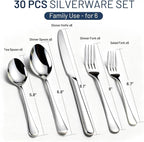 KIKCOIN 30 Pack Silverware Set for 6, Balanced Weight Stainless Steel Flatware Set, Mirror Polished Spoons And Forks Knife Set, Heavy Duty Cutlery Utensils Set for Home Kitchen Restaurant Wedding