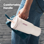 VINUR 40 oz Insulated Tumbler with Handle|Leak-Proof Lid|18/8 Stainless Steel Vacuum Coffee Mug Cup for Travel with Rubber Base | Cup Holder Friendly| Gifts for Women, Cream