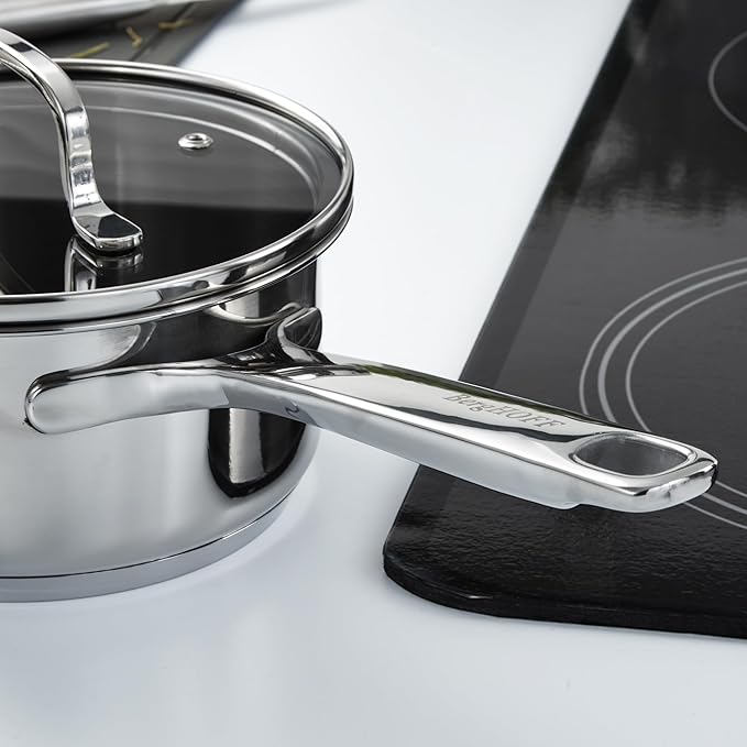 BergHOFF Helix 5Pc Cookware Set With Glass Lids Recycled 18/10 Stainless Steel Induction Pots and Pans Scratch-resistant Oven Safe