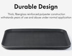 CURTA 2-Pack Restaurant Grade Non-Slip Tray, NSF, 22 Inch x 16 Inch, Plastic Rubber Lined Rectangular Serving Tray, Black