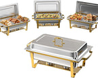 Chafing Dishes for Buffet 4 Pack, 9Qt Chafing Dish Buffet Set with Different Food Pans Combo, Food Warmers for Parties Buffet, Events & Weddings, Gold