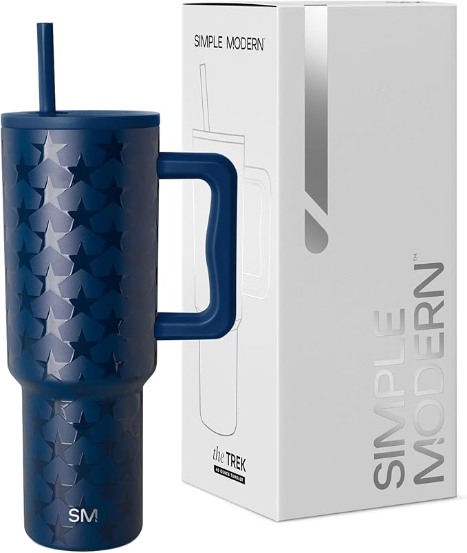 Simple Modern 4th of July 40 oz Trek Tumbler with Handle and Straw Lid | Cup Holder Friendly Insulated Stainless Steel Travel Mug | Stars Navy