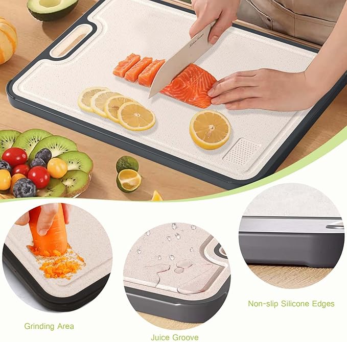 Titanium Cutting Boards for Kitchen, Cutting Board Double Sided Food Grade, Pure Titanium and Wheat Straw PP, Dishwasher Safe Easy to Clean Large Size 16”×11”
