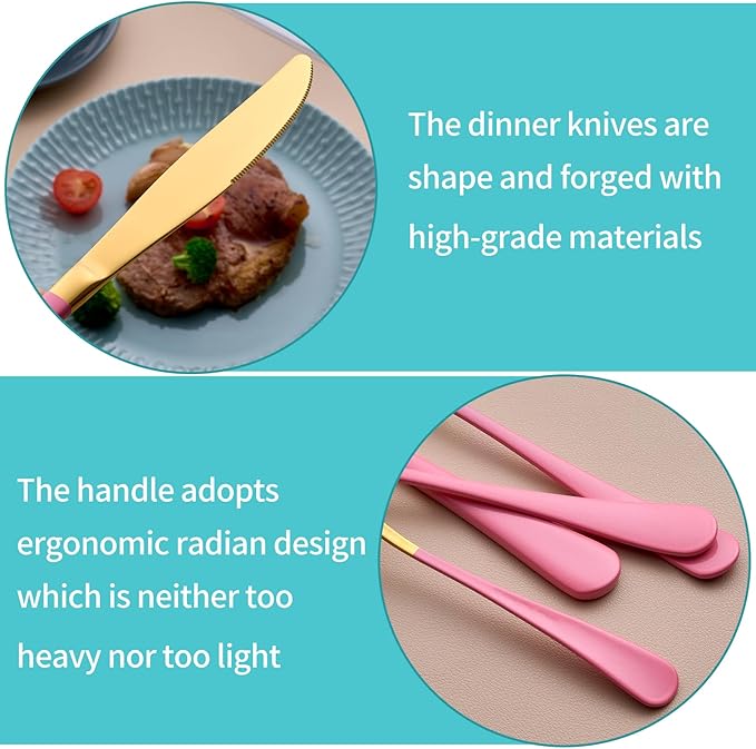 20-Piece Gold & Pink Silverware Set for 4, 18/0 Stainless Steel Flatware Cutlery Utensils Set, Includes Dinner Knives, Forks, Spoons, Salad Forks, Teaspoons, Dishwasher Safe