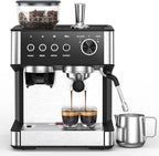 (2025 Upgrade) 20 Bar Espresso Machine with Built-in Anti-Clog Coffee Grinder, Expresso Coffee Machines with Milk Steam Wand/Frother/Tamping Tools,Espresso Maker with Grinder for Lattes, Cappuccinos