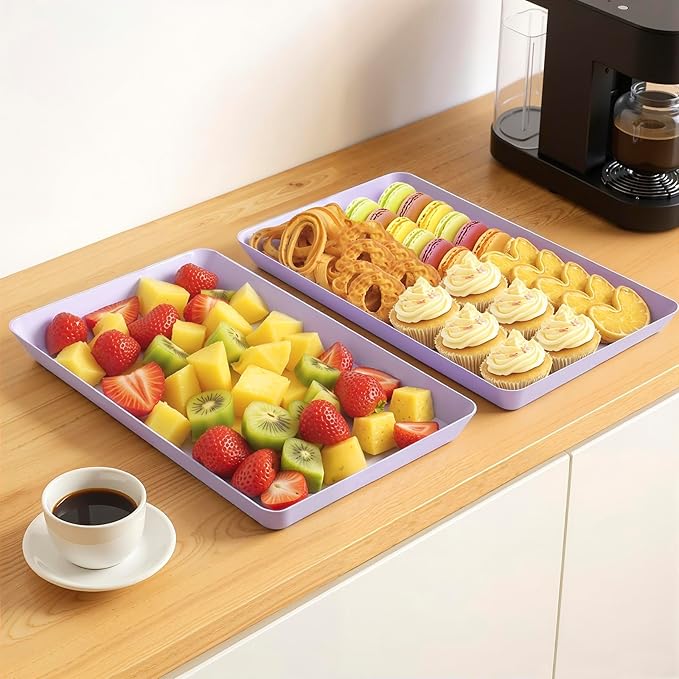 WOWBOX 4 pcs Serving Tray for Entertaining, Serving Platters for Snacks, Fruit, Cookies, Dessert, Reusable Plastic Trays for Serving Food and Pantry Organization in Kitchen & for Parties, (Purple)