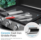 GREEN PARTY 22 inch Tabletop Griddle with Ceramic Coated Cast Iron Plate, 3 Burners Flat Top Griddle, Portable Propane Gas BBQ Grill Griddle for Kitchen Outdoor Cooking Barbecue Camping Tailgating