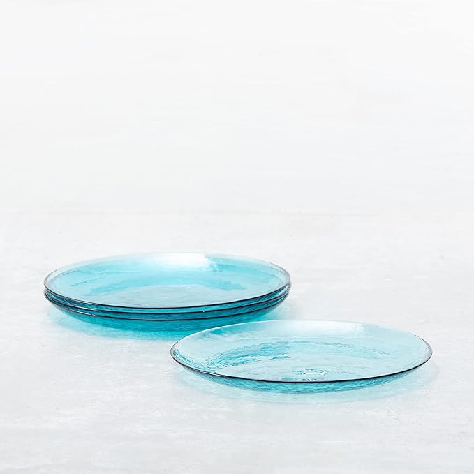Fortessa Los Cabos Glass Dinnerware Collection, Dinner Plate (Set of 4), 10.5 Inch, Lagoon Blue