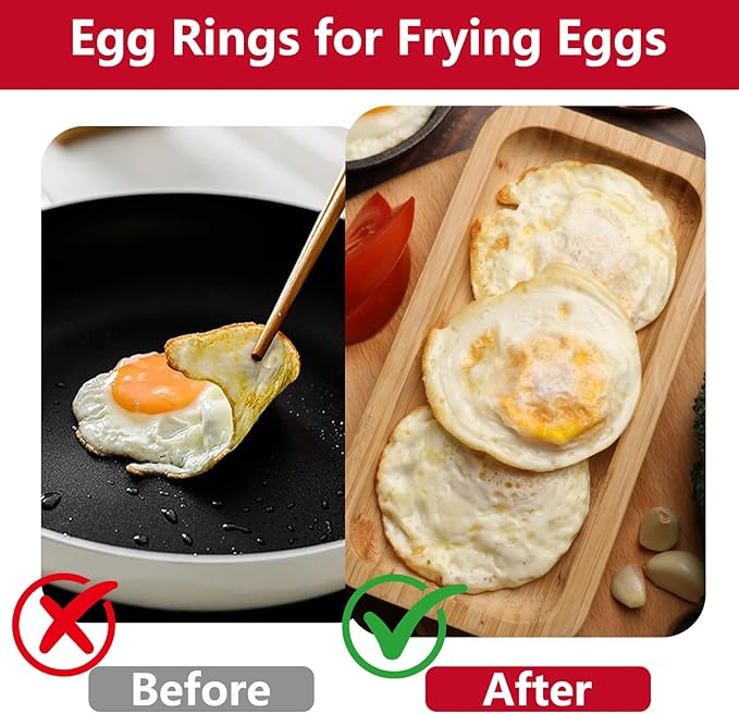 4Pcs Stainless Steel Egg Ring, 3.5 Inch Round Fried Egg Molds with Silicone Handle, Non Stick Omelet Mold with Oil Brush and Separator, Non-stick Pancake Shapers for Cooking Breakfast Sandwich