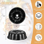 Onader 2 Pack Cake Pan Nonstick, 10 Inch Round Fluted Tube Pans for Baking Pound Cakes, 10 Cups Large Heavy Duty Carbon Steel Baking Mold, Black