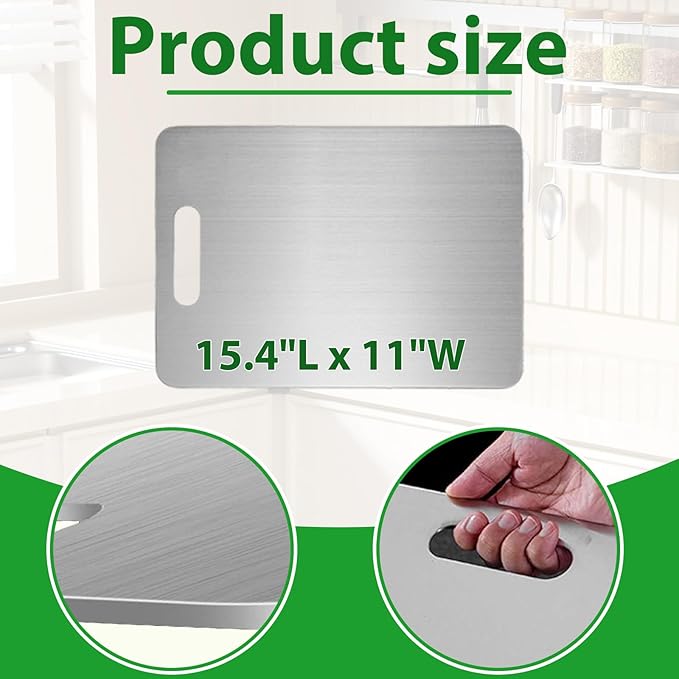 Katuchef Cutting Board, Katuchef Titanium Cutting Board, Cutting Boards, Stainless Double Sided Steel Cutting Boards for Cutting Meat Vegetable Fruit (15.4"L x 11"W)