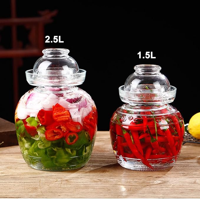 1.5L Glass Jar with Lid Fermentation Jar, Traditional Fermenting Kit Crock with Water Seal Airlock Lid, Pickle Jar for Pickles Kimchi, Sauerkraut, Wine Brewing Kombucha