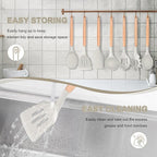 P&P CHEF Silicone Cooking Utensils Set, 8-Piece Kitchen Cooking Utensil with Wooden Handle, Silicone Spatula for Nonstick Cookware, Heat-proof & Easy Clean, Khaki