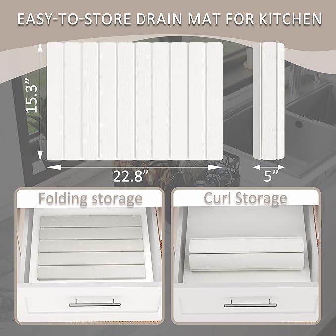 Stone Drying Mat for Kitchen Counter, Collapsible Dish Drying Mat, Large Quick Drying Absorbent Diatomaceous Earth Mats for Kitchen Dish Racks Bottles Cups 24"(L)×16"(W), Fit Most Countertop