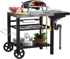Outdoor Grill Table with Sink, Pizza Oven Cart with Drawer & Wheels, Movable 3 Shelf Food Prep Table for Ninja Woodfire, Blackstone Griddle Stand, Ooni Pizza Oven, Cuisinart, Cooking Station