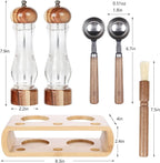 KKC HOME ACCENTS Wooden Salt and Pepper Grinder set with Spoons and Brush,Salt and Pepper Mill set,8 inch,Refillable Adjustable Coarseness Fine to Coarse
