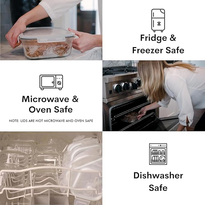 Razab 10 Cups/ 80 Oz 4 Pc (Set of 2) Glass Food Storage Containers with Airtight Locking Lids-For Storing & Serving Food. BPA Free & Leak Proof - Microwave, Dishwasher, Fridge, Freezer and Oven Safe