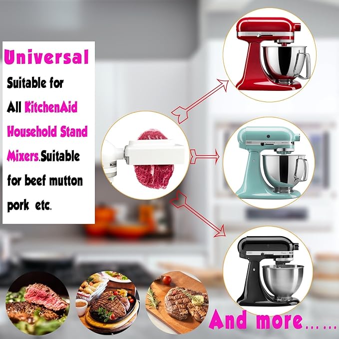【PLUS】Meat Tenderizer for All KitchenAid Household Stand Mixers- Mixers Accesssories Attachment with Stainless Steel Gears, White【Improved Extended New Version】