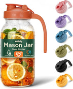 SMIRLY 64 oz Mason Jar Pitcher,Glass Pitcher with Wide Mouth,Water Jug with Double Leak Proof Lid for Iced Coffee,Hot Water,Breast Milk