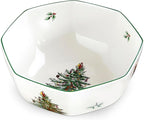 Spode Christmas Tree Octagonal Bowl - 8-Inch Serving Bowl for Salad, Fruit, Pasta and Side Dishes, Made of Earthenware, Beautiful Holiday Décor and Christmas Gift