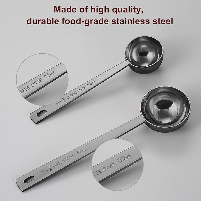 Premium Coffee Scoop Set, Set of 2, Metal Stainless Steel Long Handle Coffee Scoop, Measuring Coffee Spoons Contains 1 Tablespoon (15 ml) and 2 Tablespoons (30 ml) Spoon-Black