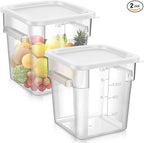2 Pieces Square Food Storage Containers Polycarbonate Clear food Container with Lid Commercial Storage with Graduations for Commercial Kitchen Dough Marinating Meat(White,8 Qt)