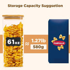Glass Food Storage Jars Square 61oz, 3 Pack Glass Jars With Bamboo Lids, Kitchen Storage Containers For Spice, Candy, Cookie, Storage For Pantry Organizers