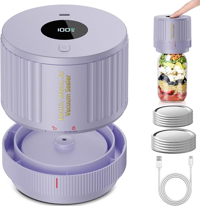 Electric Mason Jar Vacuum Sealer Kit for Wide Mouth and Regular Mouth Mason Jar - Purple