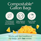 Cleanomic Compostable* Gallon Size Food Storage Bags (25 Eco Zip) Freezer and Leak Proof, Also Available Quart, Snack and Sandwich Bags