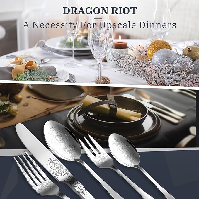 30-Piece Stainless Steel Silverware Set, Elegant Floral Engraved Cutlery Flatware Set for 6, Durable Tableware Utensil Sets Silver Include Fork Spoon Knife with Mirror Polish