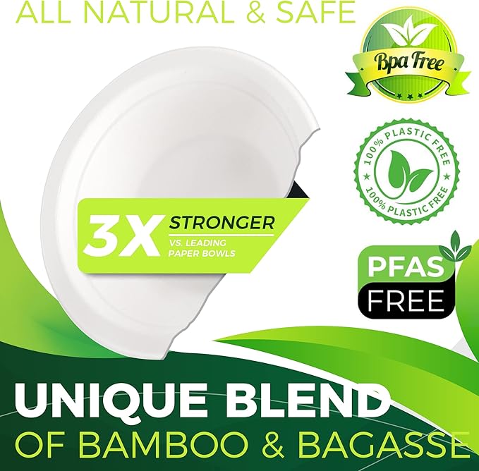 12oz Small Paper Bowls[150-Pack], Heavy Duty Bowls Perfect for Ice Cream, Milk Cereals, Snack, 100% Disposable Compostable and Eco-Friendly Made from Bagasse