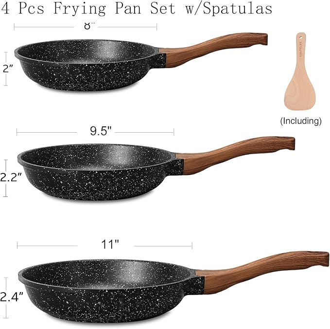 ESLITE LIFE Nonstick Ceramic Frying Pans Skillets Set, Non-Toxic Egg Omelette Kitchen Cooking Pans Compatible with All Stovetops (Gas, Electric & Induction), PTFE & PFOA Free (Black)