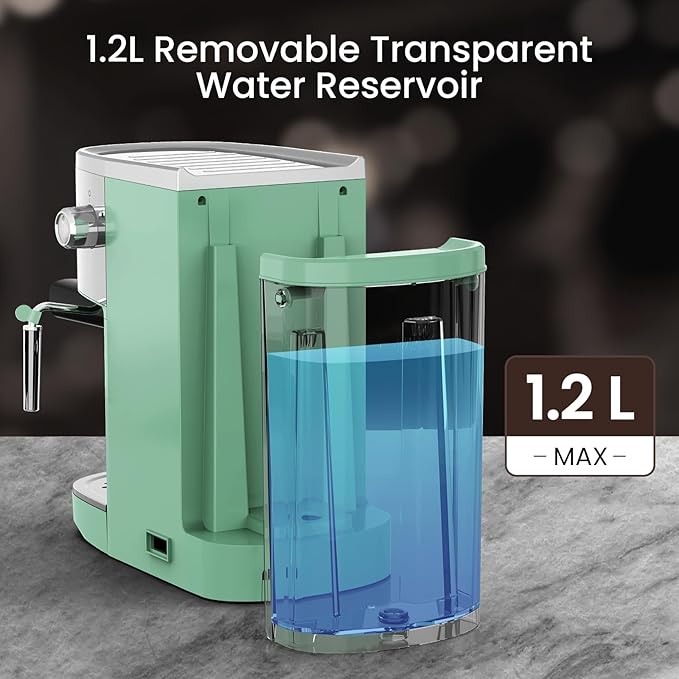 Espresso Machine 20 Bar, Professional Stainless Steel Coffee Maker with LCD Display, Steam Wand, 45oz Removable Water Tank, for Espresso, Cappuccino, Latte at Home or Office, Green