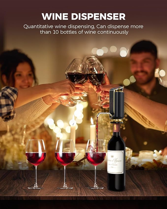 Luxurious 3-in-1 Electric Wine Aerator, Decanter, Dispenser & Vacuum Pump. Touch Screen LED Display - Wine Preservation System with Temp Monitor, Gift for Wine Lovers Women Men (Black)
