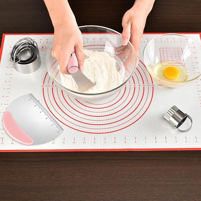 Stainless Steel Biscuit & Dough Cutter Set - 5 Pcs/Pink, Silicone Baking Mats, Pastry Blender