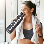 MUKOKO Glass Water Bottles, 32oz Glass Tumbler, Drinking Bottles with 2 Lids-Handle Flip Straw Lid&Bamboo Lid, Motivational Water Bottle with Time Marker and Silicone Sleeve, Leakproof-1 Pack-Black