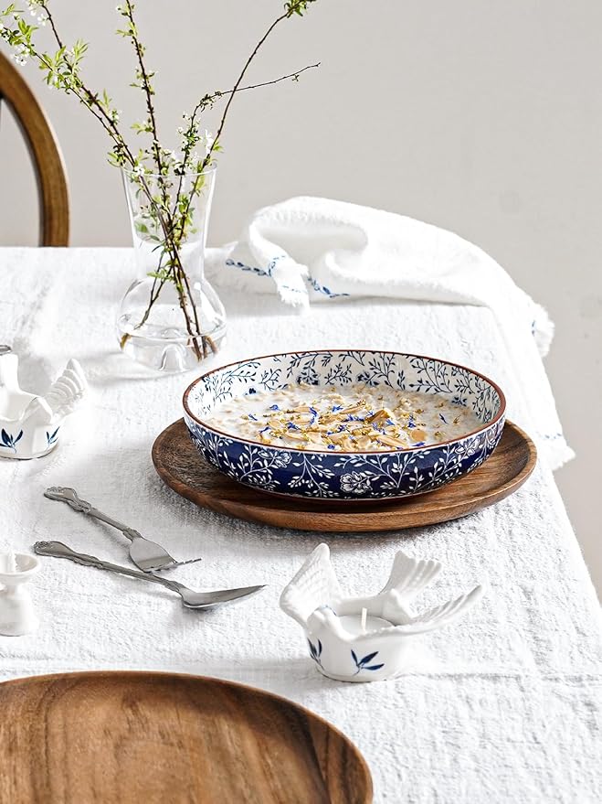 LE TAUCI Pasta Bowl 32 oz, Ceramic Salad Bowl, Japanese-Style Plate Bowls for Serving Pasta, Fruits, Salad, Noodle, Dinner, Soup, Mircrowave Oven Dishwasher Safe - 8.2 Inch, Set of 4, Vintage Blue