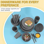 LAERJIN 56 Piece Wheat Straw Dinnerware Sets,Unbreakable Reusable Dinnerware Set,Dishwasher & Microwave Safe Plates and Bowls Sets, for Apartment Essentials, Outdoor Camping, Gray
