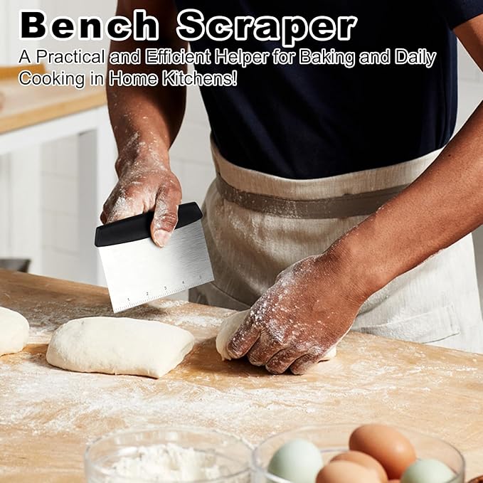 Bench Scraper,Dough Scraper,Premium Stainless Steel Dough Cutter with Measuring Scale,Multi- Purpose Food Scraper for Pastry,Cake,Pizza,Bread,Cooking