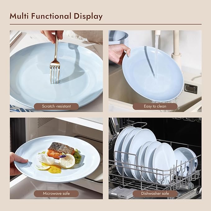 KINGSTONE Bone China Dinnerware Sets, 24-Piece Dinnerware Set for 8, Lightweight Durable, Dishwasher Safe, Tableware for Daily Use with Elegant Design, Blue