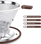 Pour Over Coffee Dripper, Stainless Steel Coffee Filter, Paperless Reusable Coffee Filter, Metal 600 Mesh Strainer Coffee Maker Single Cup Brewer 1-2 Cup