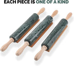 Koville Indian Natural Marble Rolling Pin, Non-Stick Polished Dough Roller, Pasta, Dumpling, Fondant, Pie Crust, Bread, Pizza Dough, Kitchen Baking Pastry Tools with Mat/Scraper(Indian Green)