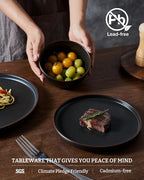 Famiware Mercury Dinnerware Sets with Mugs, Service for 6 (24 Pieces), Stoneware Plates and Bowls Sets, Microwave and Dishwasher Safe Dishes Set, Matte Black