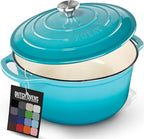 Zulay Kitchen 5 Quart Enameled Cast Iron Dutch Oven Pot with Lid – Premium Durability & Oven Safe up to 500°F – Heavy Duty Cookware Perfect for Bread Baking, Stews, Braising & Roasting – Light Blue