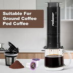 French Press Coffee Maker, 2-in-1 Single Serve K Cup Compatible, Portable Coffee Machine for Ground Coffee, Black, 10 Oz Capacity, for Camping, Travel