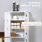 HOMCOM 48.5" Kitchen Pantry Cabinet with 2 Adjustable Shelves and 4 Beadboard Doors, Compact Farmhouse Kitchen Storage Cabinet for Dining Room, White